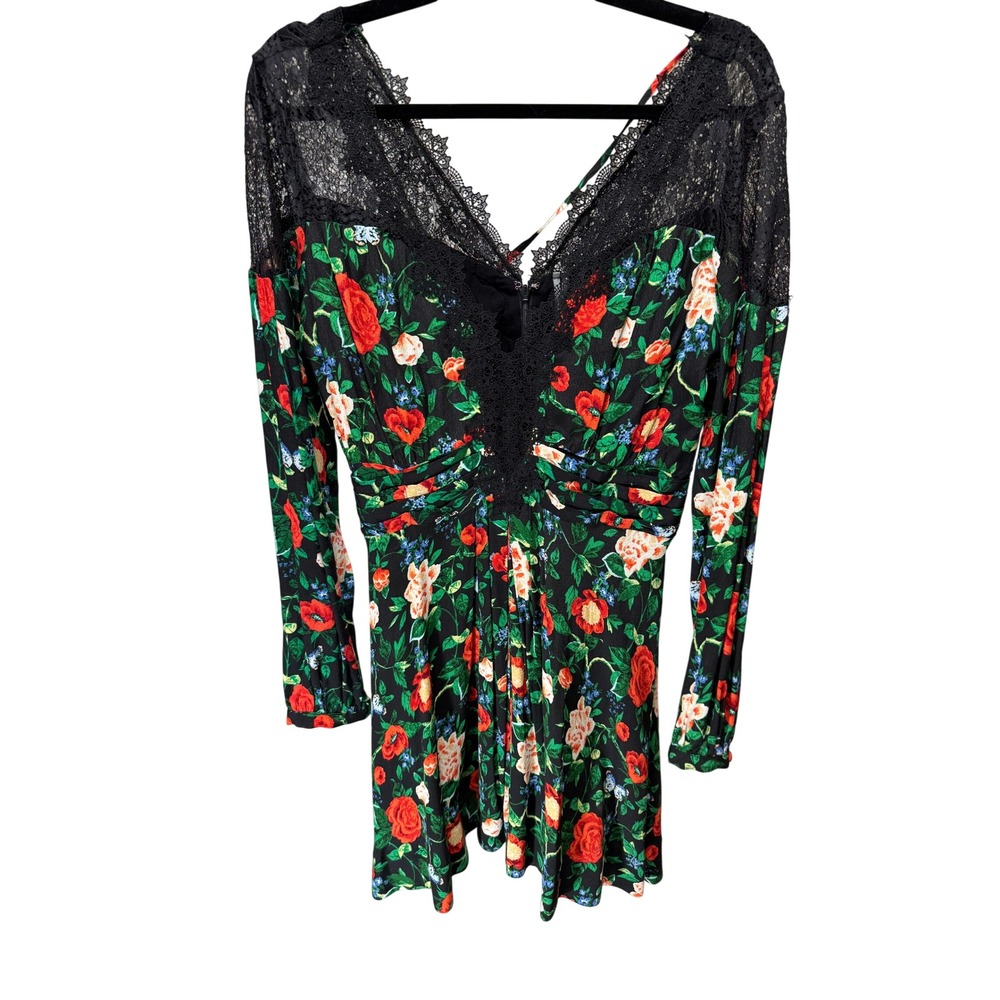 Anthropologie Dress‎ Women 6 Black Floral Mini Lace Trim Boho Whimsigoth Spring